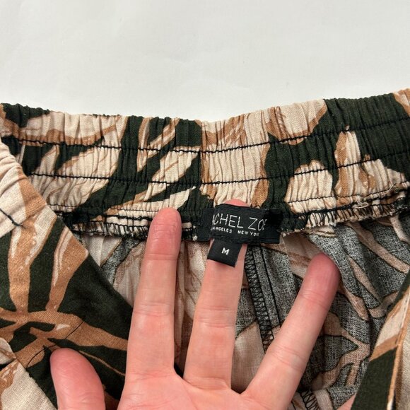 Rachel Zoe Dark Olive Tan Tropical Print Linen Blend Wide Leg Pant M - Picture 4 of 7